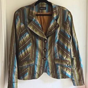 Marcona Elegant Turquoise and Green Striped Blazer, size 16